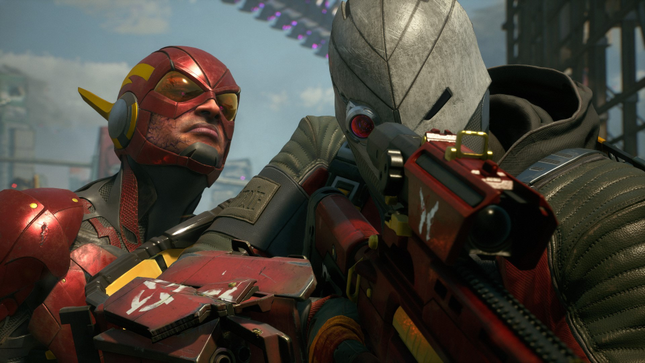 Una imagen muestra a Flash mirando por encima del hombro de un francotirador. 